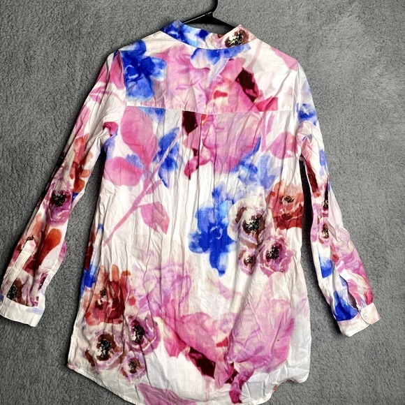 NWT Soft Surroundings roll tab button down artsy art to wear floral abstract M - Picture 12 of 16